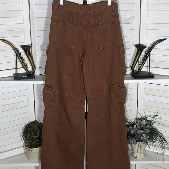 Forever 21 Brown Cargo Carpenter Wide Leg High Rise Pants - Picture 4 of 15